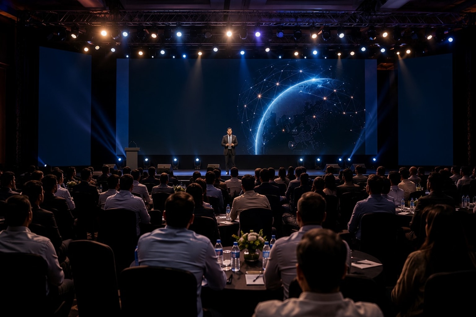 Corporate conference briefing on the live floor